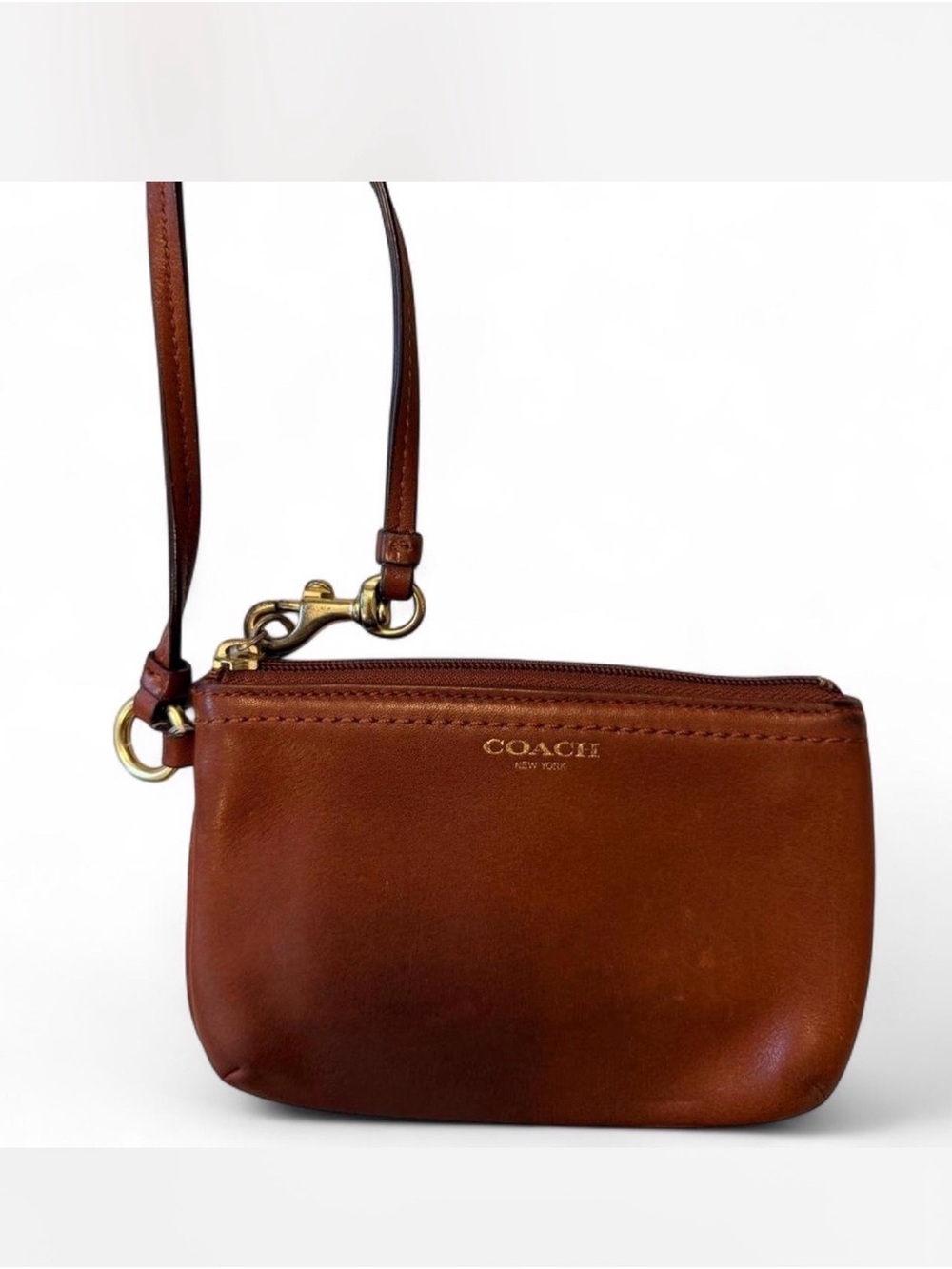 Coach Brown Leather Mini Wristlet with Gold Hardware